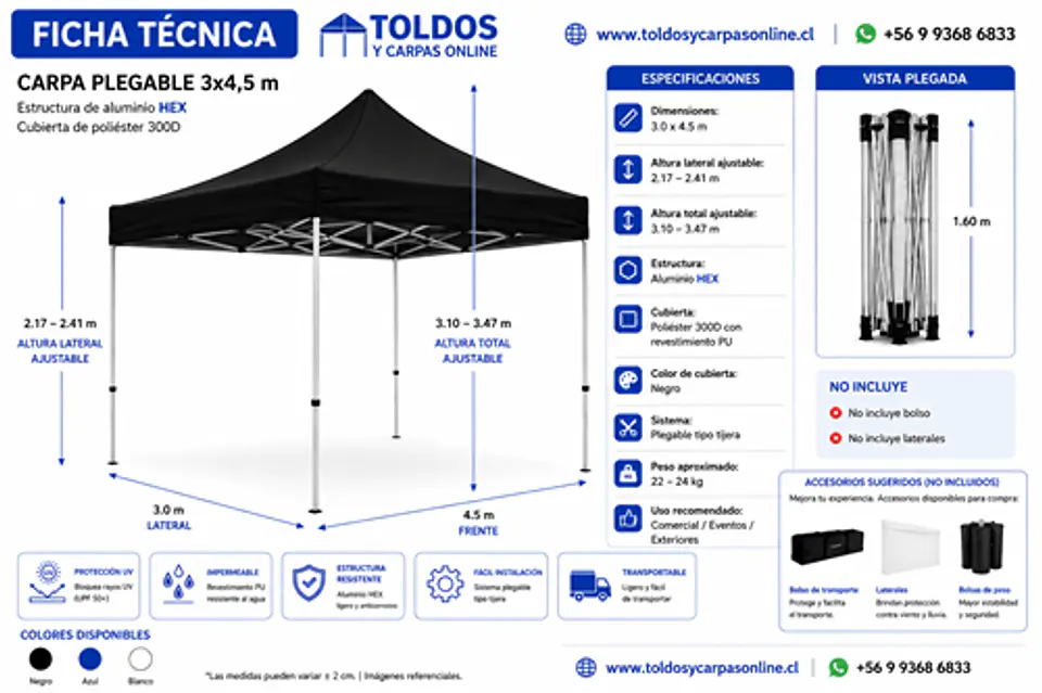 Toldos Aluminio Hexagonales 3 x 4.5 Colores 5