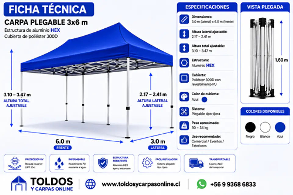 Toldos Aluminio Hexagonales 3x6 Colores 4