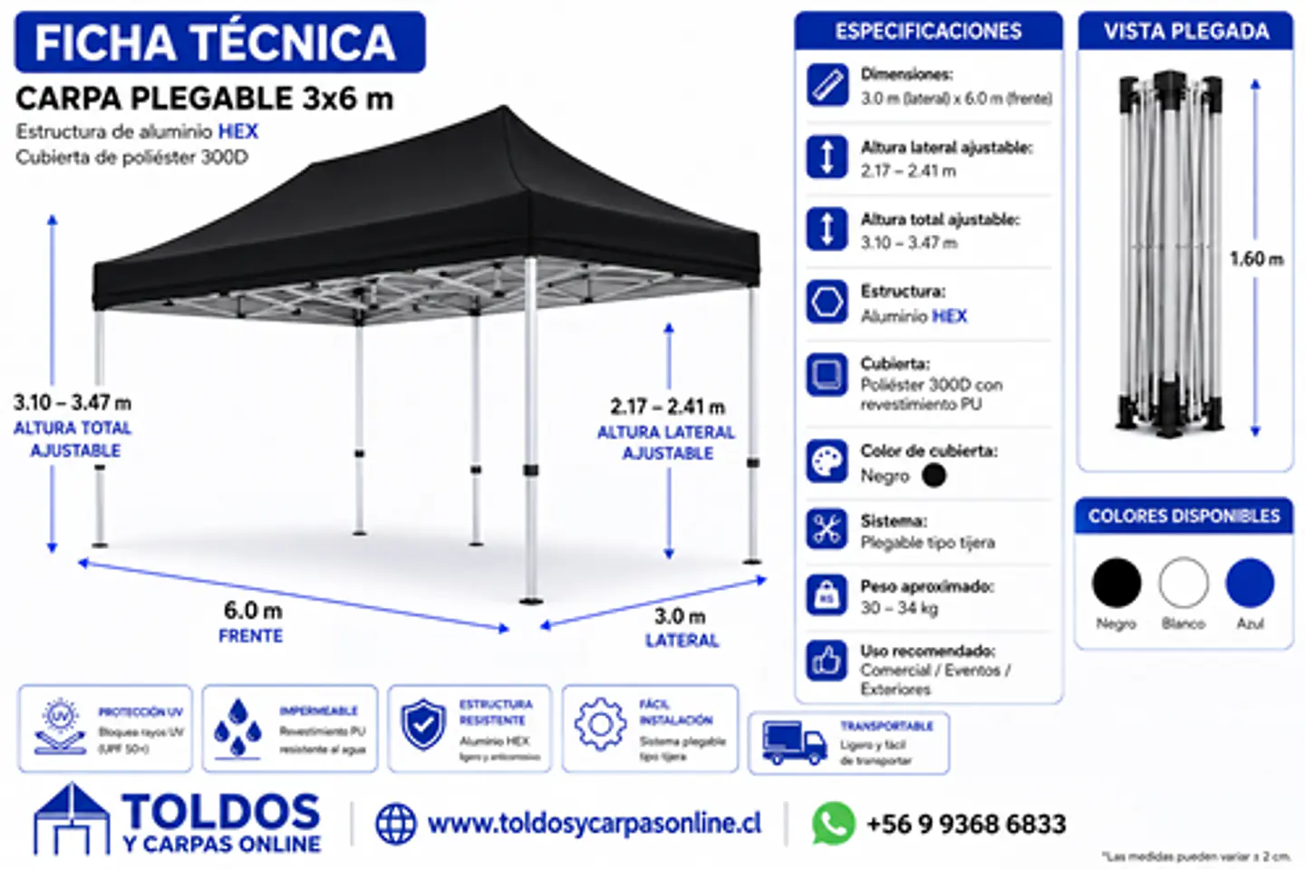 Toldos Aluminio Hexagonales 3x6 Colores 5