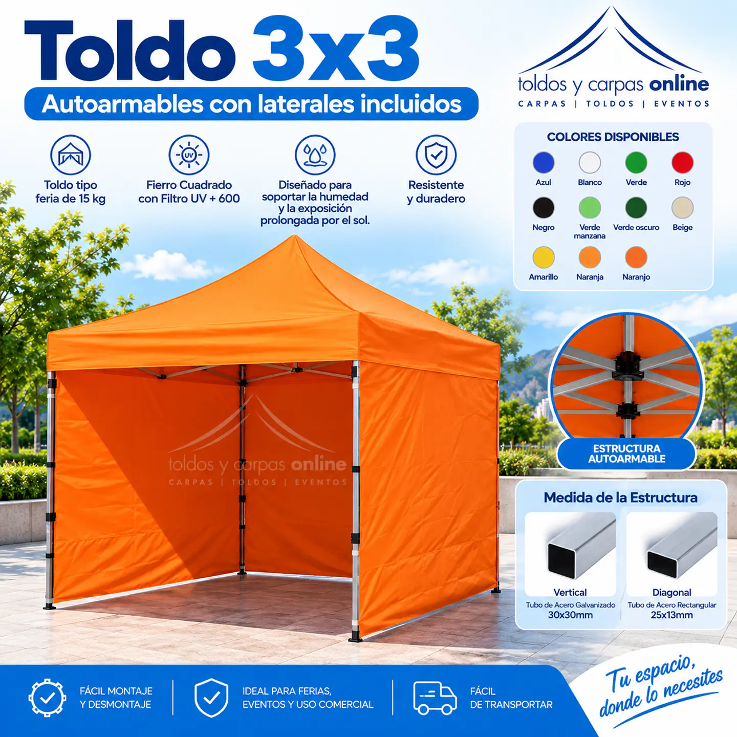 Toldo 3x3 Autoarmables con laterales incluidos 1