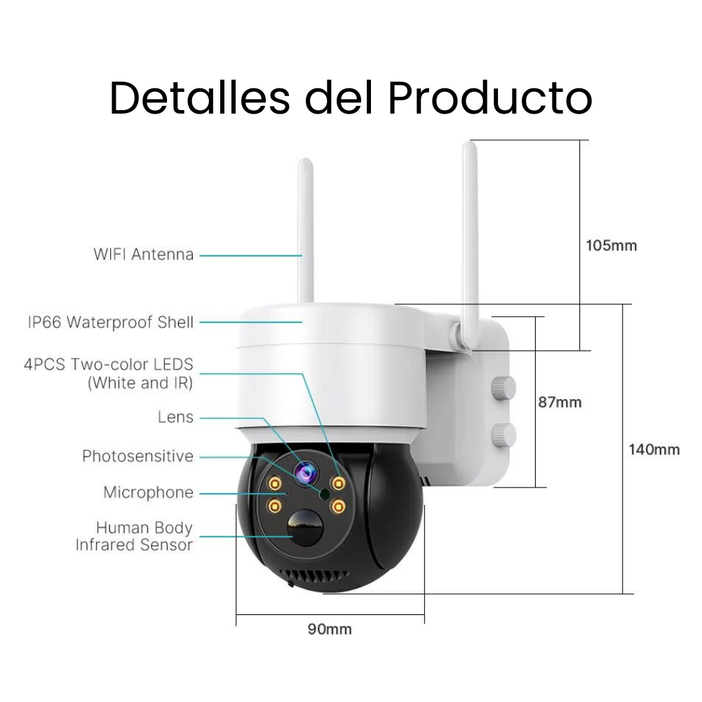 Cámara seguridad 3MP para exteriores Wifi con Panel Solar 7