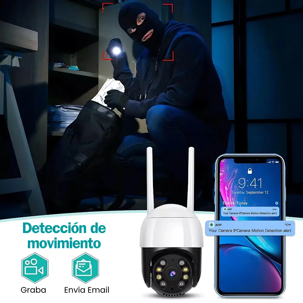 Cámara Seguridad Exterior WiFi PTZ 3MP 3