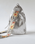 Portugal Crossbody Mochila Cuero Plata Flores Amarillo