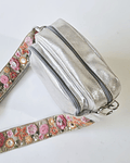 Jakarta Bandolera Cuero Plata Flores Rosa