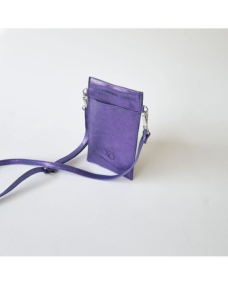 Mali Cartera Celular Cuero Morado Metalizado