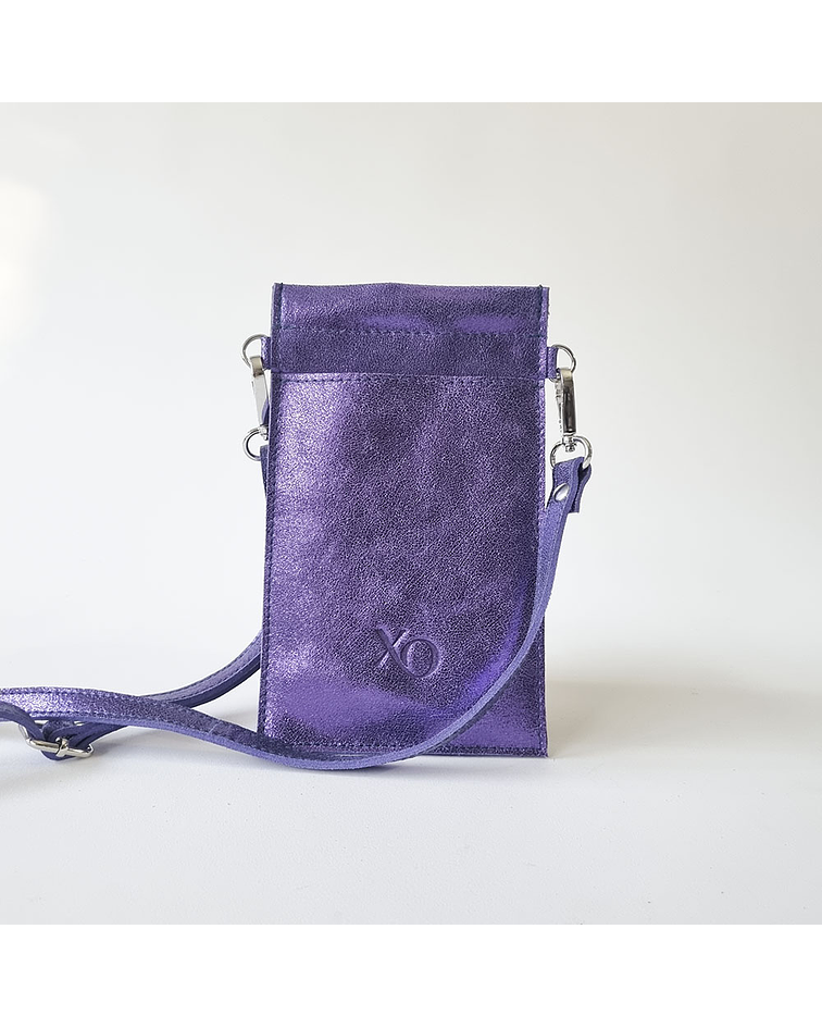 Mali Cartera Celular Cuero Morado Metalizado