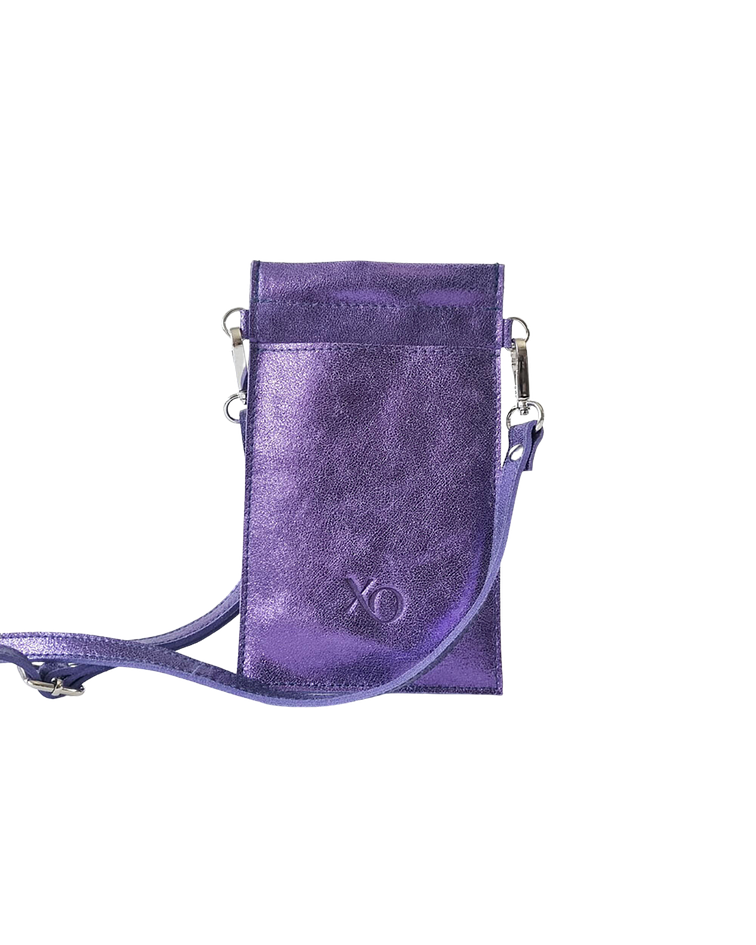 Mali Cartera Celular Cuero Morado Metalizado