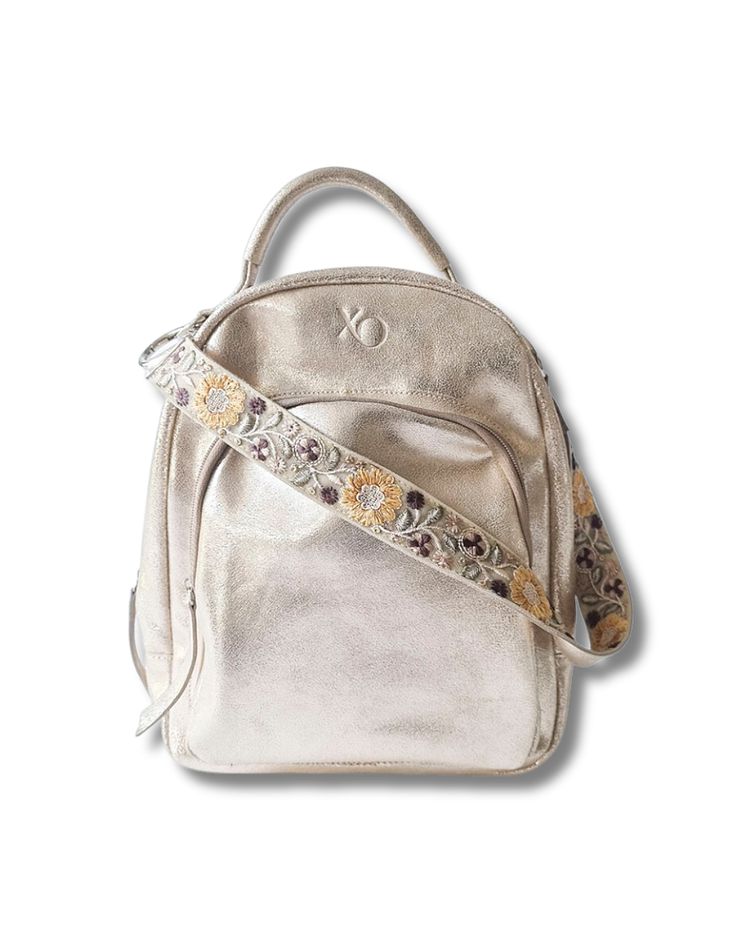 Marsella Mochila Cuero Dorado Strap Flores