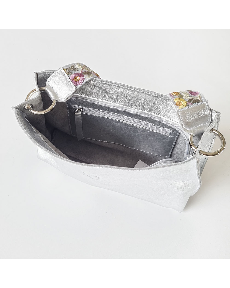 Bolonia Cartera Hobo Cuero Plata