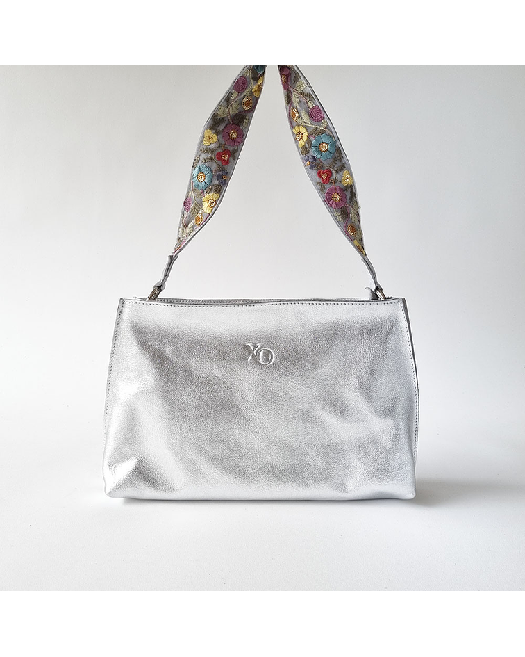 Bolonia Cartera Hobo Cuero Plata