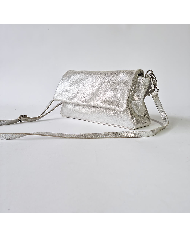 Milano Cartera Bandolera Cuero Plata