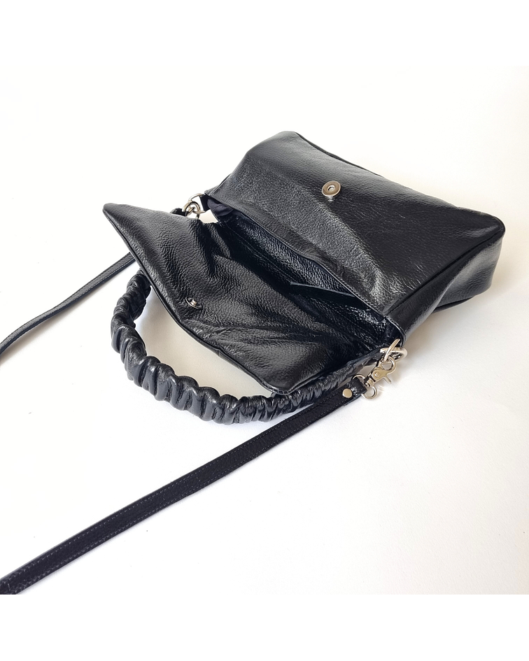 Milano Cartera Bandolera Cuero Negro Charolado