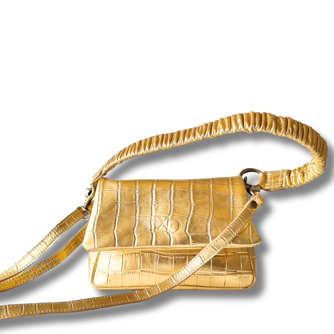 Mini Milano Cartera Hobo Cuero Oro
