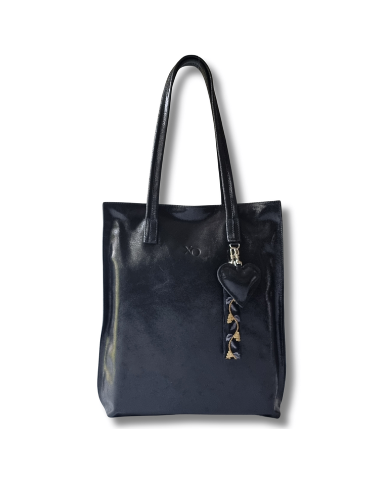 Bahia Tote Cuero Negro Brillo Forrado