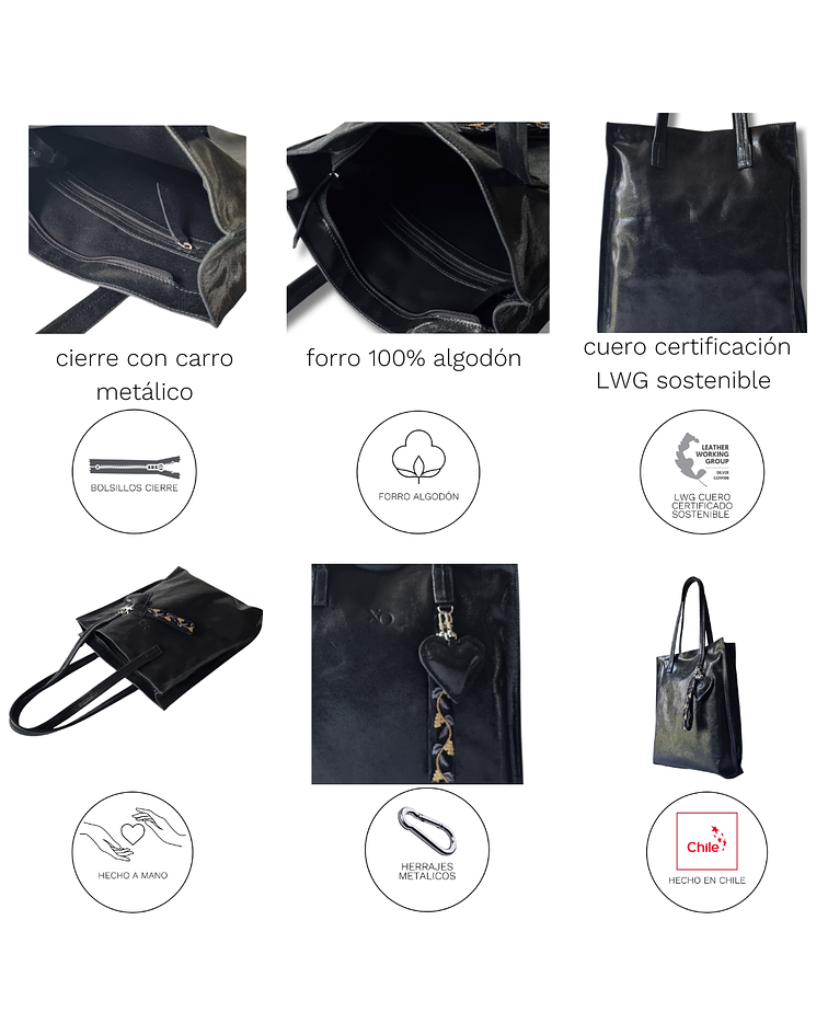 Bahia Tote Cuero Negro Brillo Forrado