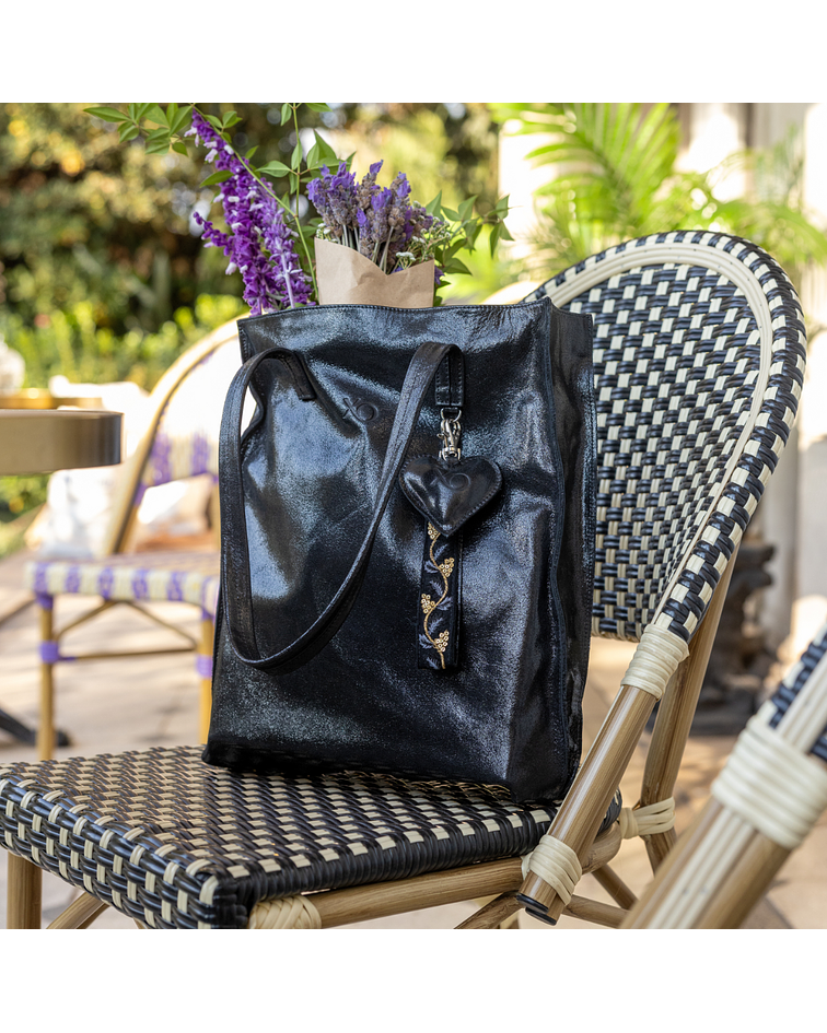 Bahia Tote Cuero Negro Brillo Forrado