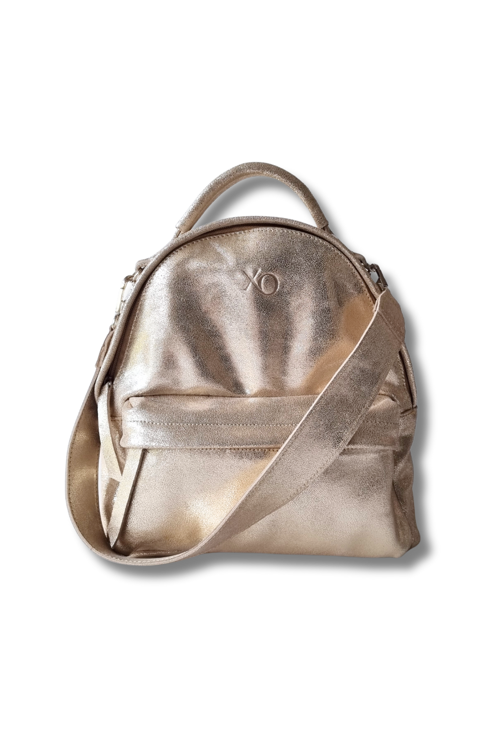 Irlanda Mochila Cuero Dorado Forrada Correa Lisa