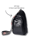 Portugal Crossbag Mochila Cuero Negro Brillo Flores