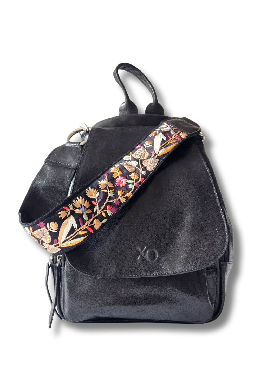Santa Fe Mochila Cuero Negro Forrada