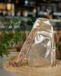 Portugal Crossbody Mochila Cuero Dorado Flores