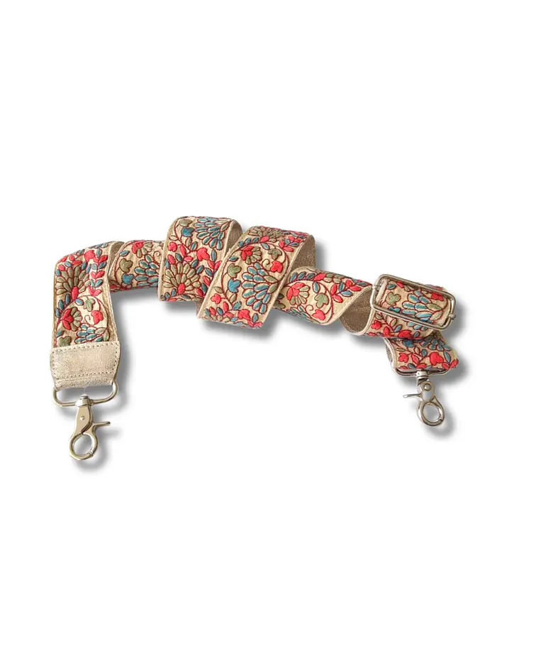 Portugal Crossbody Mochila Cuero Dorado Flores