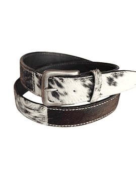 CINTURÓN PATCHWORK DE CUERO - PELO DE VACA TONOS NEGRO (TALLA L) 2