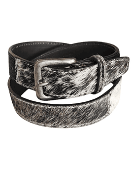 CINTURÓN PATCHWORK DE CUERO - PELO DE VACA TONOS NEGRO (TALLA M) 1