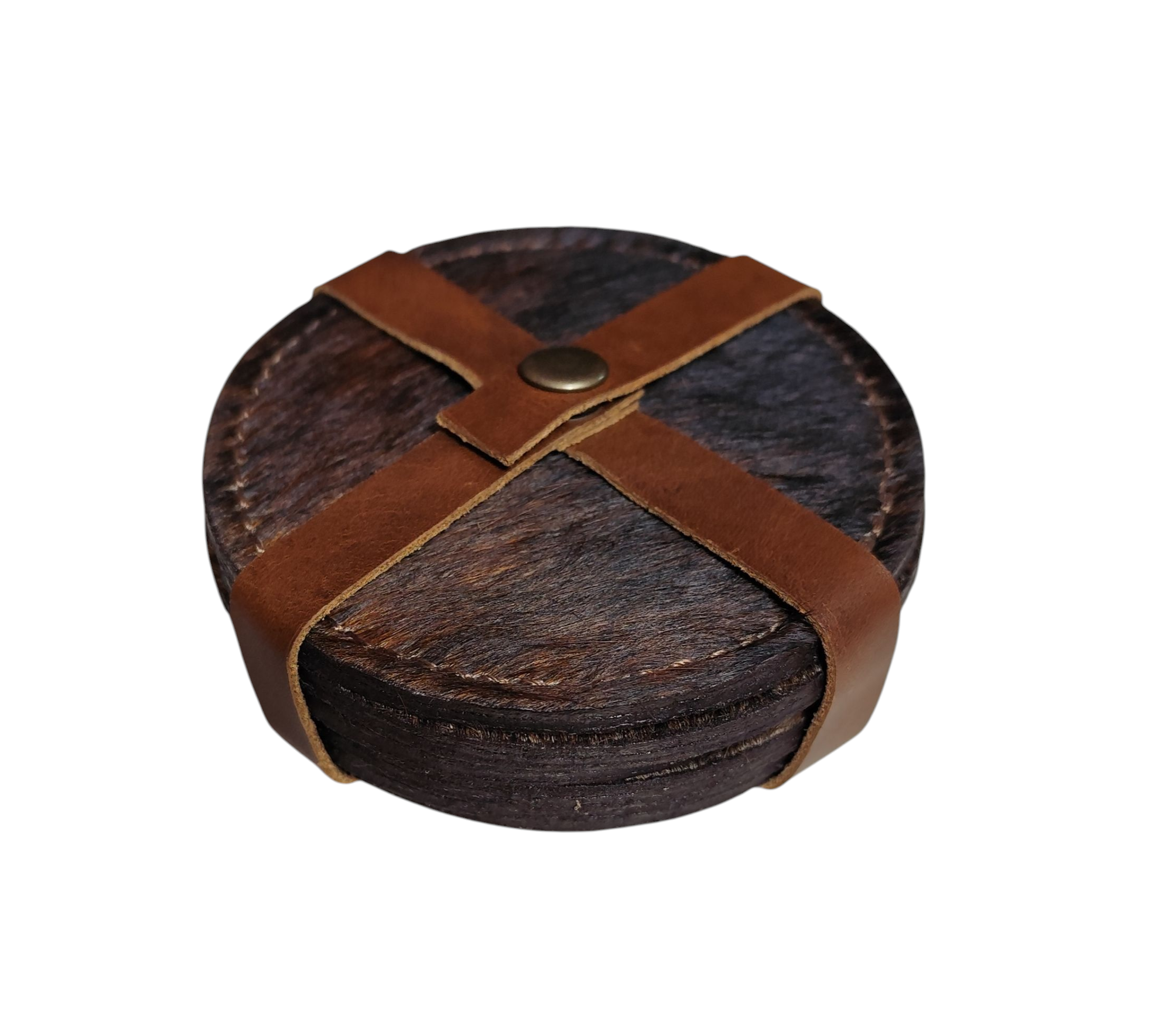 SET POSA VASOS DE CUERO - PELO DE VACA.