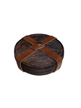 SET POSA VASOS DE CUERO - PELO DE VACA.