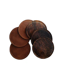 SET POSA VASOS DE CUERO - PELO DE VACA.