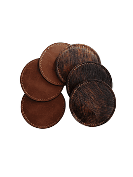 SET POSA VASOS DE CUERO - PELO DE VACA.