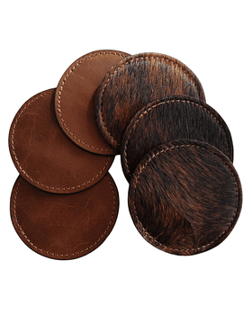 SET POSA VASOS DE CUERO - PELO DE VACA.