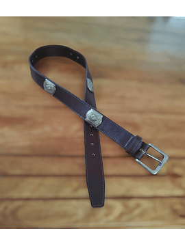 CINTURÓN CUERO APLICACIONES PLATA ENVEJECIDA