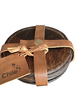 SET POSA VASOS DE CUERO - PELO DE VACA.