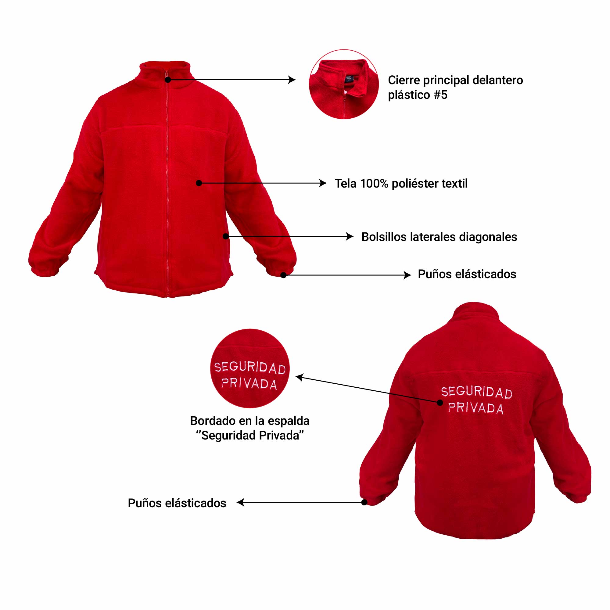 Chaqueta Polar Roja para Guardias de Seguridad (Bordado)