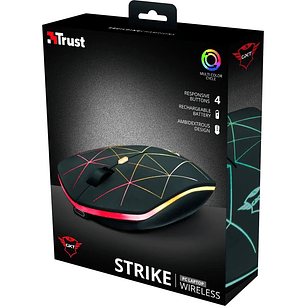 Mouse Gamer Trust GXT 117 Strike Wireless RGB 1400 DPI, Batería recargable integrada, Led