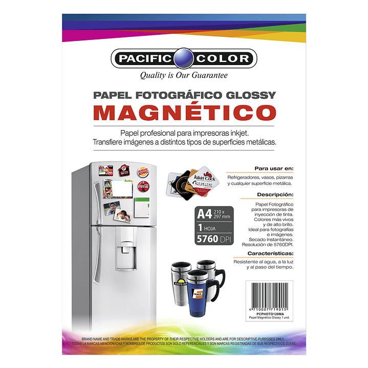 PAPEL FOTOGRÁFICO PACIFIC COLOR MAGNÉTICO DE 120GRS TAMAÑO A4 1 HOJA 1