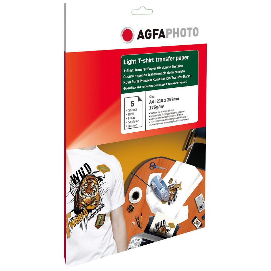 PAPEL TRANSFER  AGFA LIGHT T SHIRT 5 HOJAS POLERAS 1