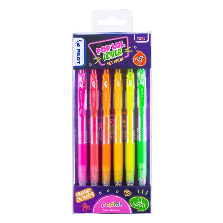 Set Lápices Gel Pop´lol Neón 6 unidades pilot 1