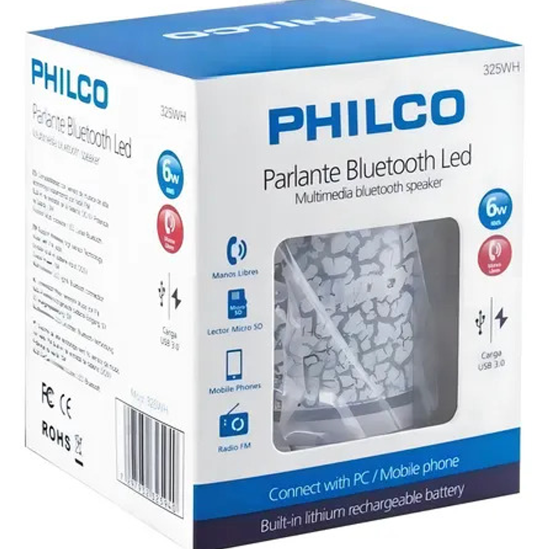 Parlante Bluetooth Usb Led Blanco 325wh Philco 2