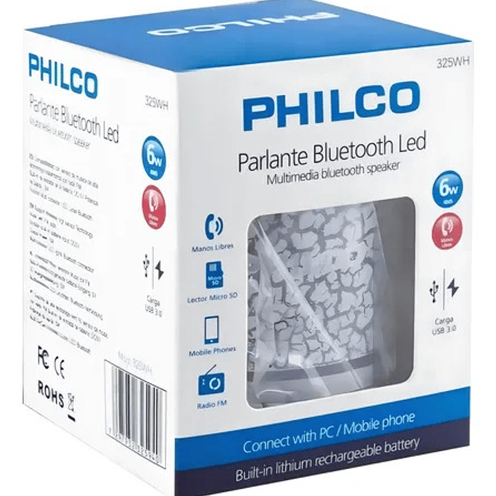 Parlante Bluetooth Usb Led Blanco 325wh Philco 2