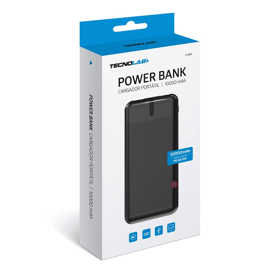 POWER BANK TECNOLAB 10.000 MAH 22.5W SALIDA USB-C Y USB CARGA RÁPIDA TL665 2