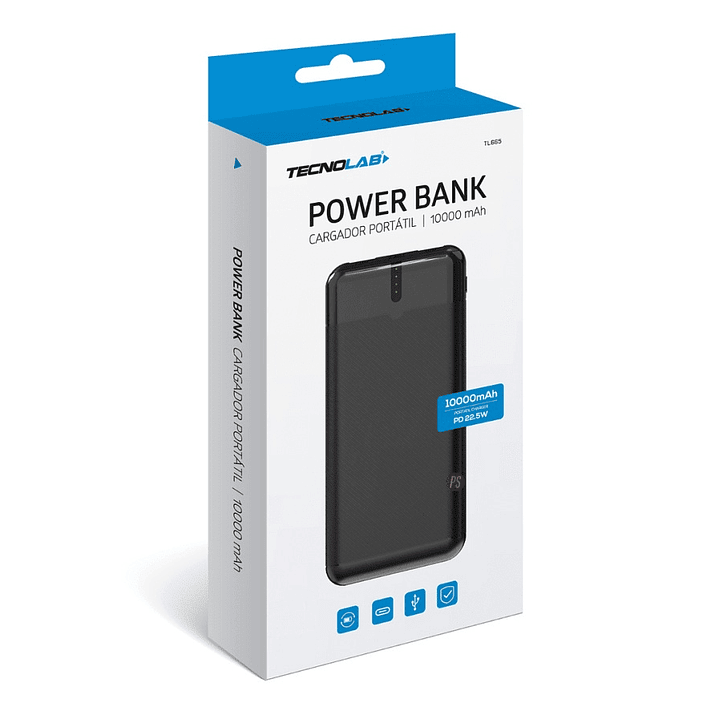 POWER BANK TECNOLAB 10.000 MAH 22.5W SALIDA USB-C Y USB CARGA RÁPIDA TL665 2