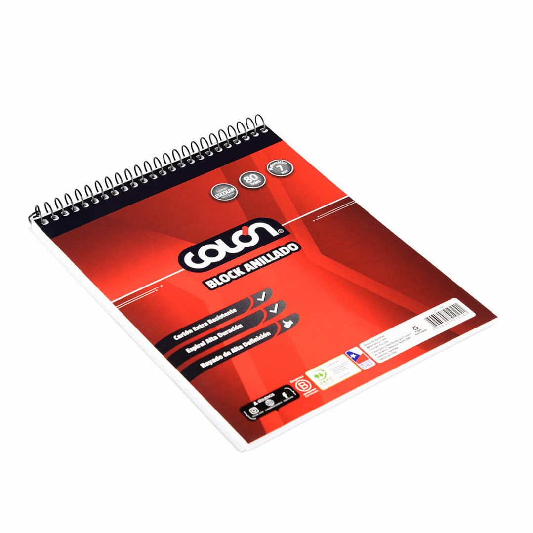 Block Escolar Con Espiral 7mm 80 Hojas Colon  2