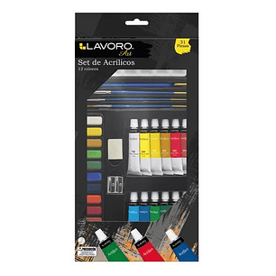 Set Acrilicos 12 Colores + Accesorios Lavoro