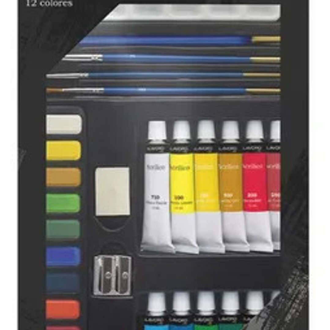 Set Acrilicos 12 Colores + Accesorios Lavoro 1