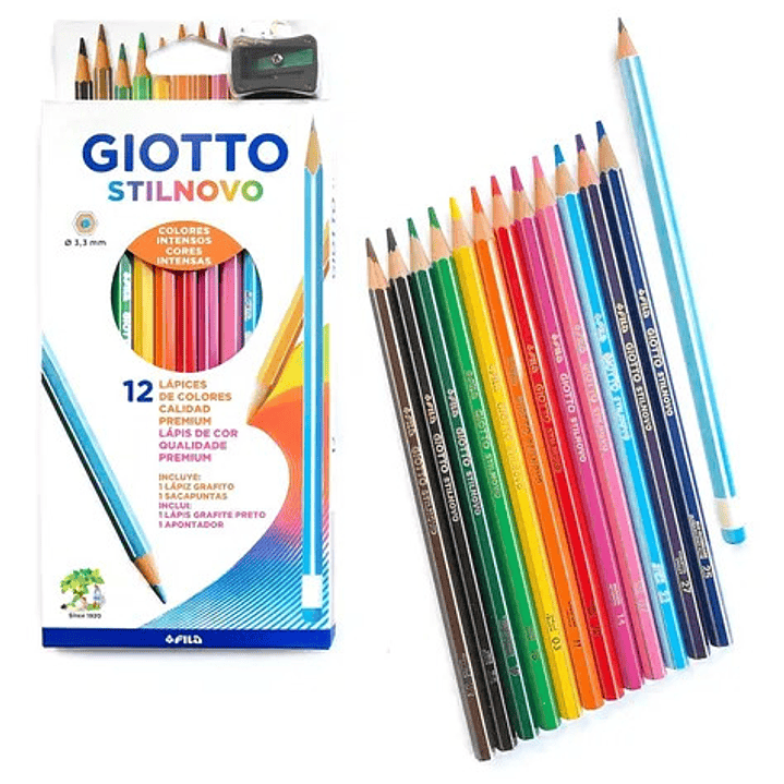 Lapices Giotto Stilnovo 12 Colores + Sacapunta + Grafito 1
