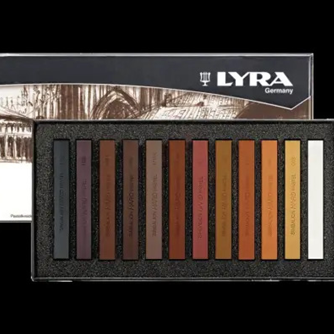 SET PASTELES SECO LYRA TONOS CAFÉ - 12 COLORES 1