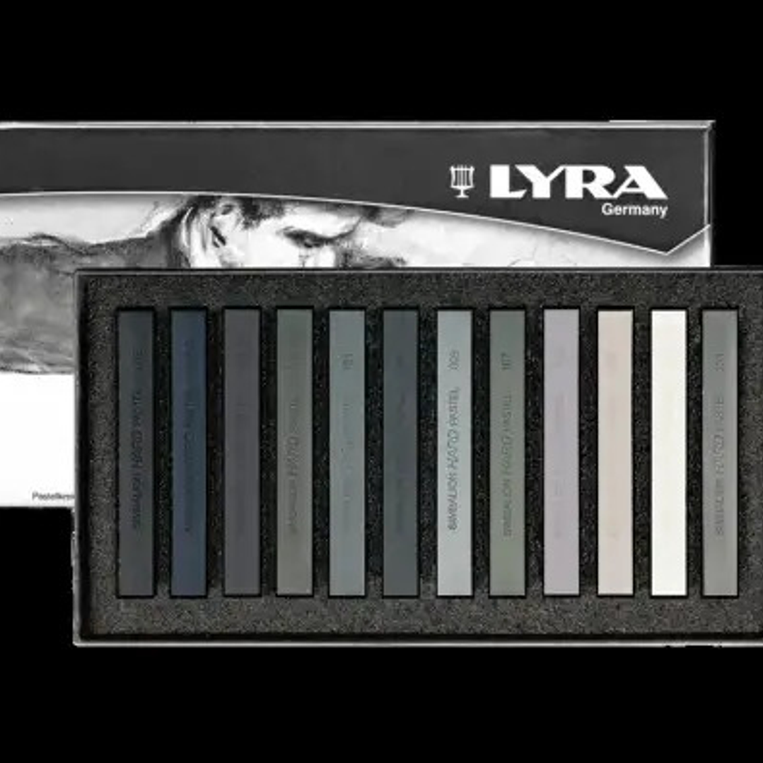 SET PASTELES SECO LYRA TONOS GRISES - 12 COLORES 1