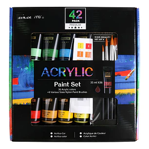 Set Acrílicos Giorgione 42 Piezas Semimate Cartón Madera Papel Lienzo